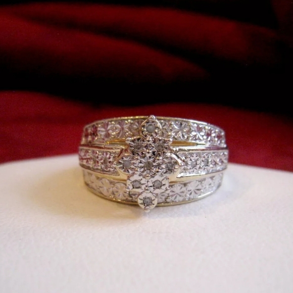 VERMEIL OVER STERLING SILVER .13 CTW DIAMOND CLUSTER RING SIZE SIZE 7 - Picture 3 of 6